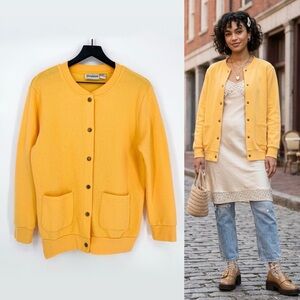 Vintage Speculation Fleece Lined Snap Button Cardigan Yellow | Small